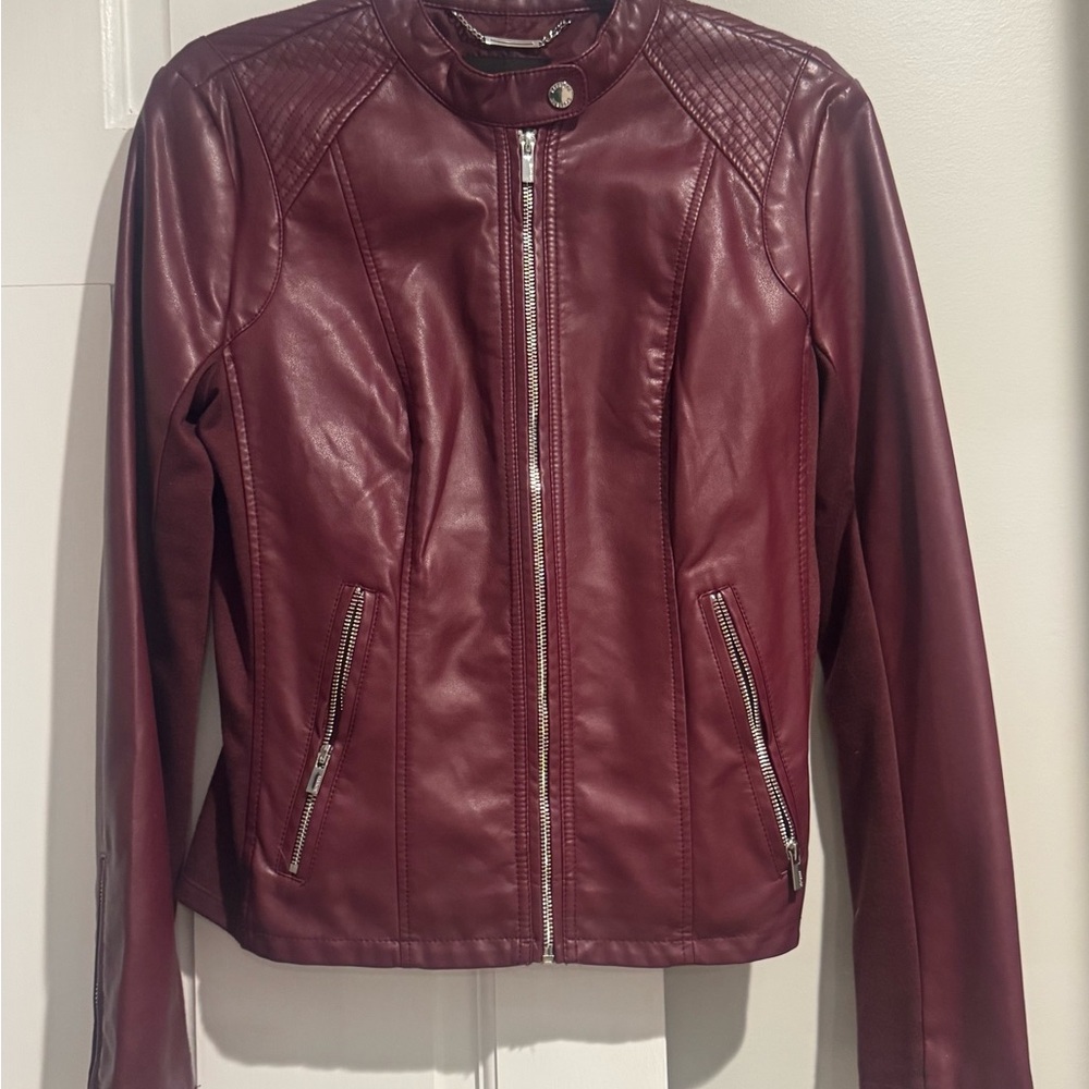 Express Burgandy faux leather jacket size medium